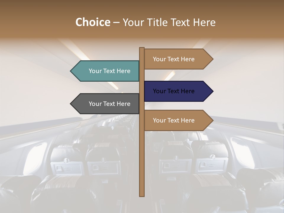 The Inside Of An Airplane With A Lot Of Seats PowerPoint Template