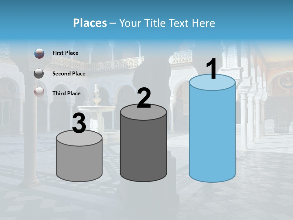 A Courtyard With Columns And A Fountain In The Middle PowerPoint Template