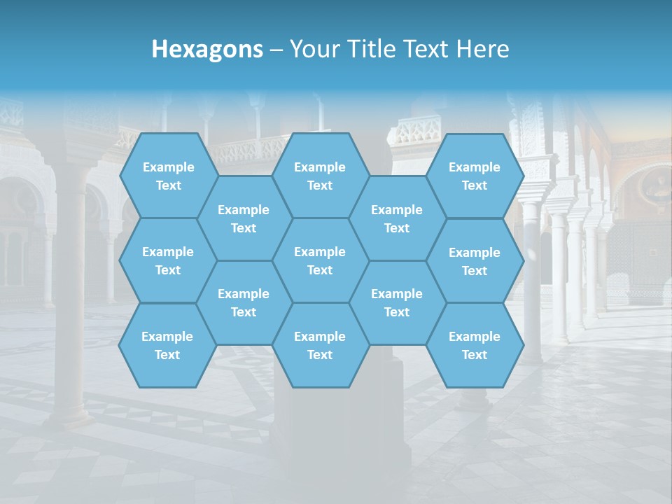 A Courtyard With Columns And A Fountain In The Middle PowerPoint Template