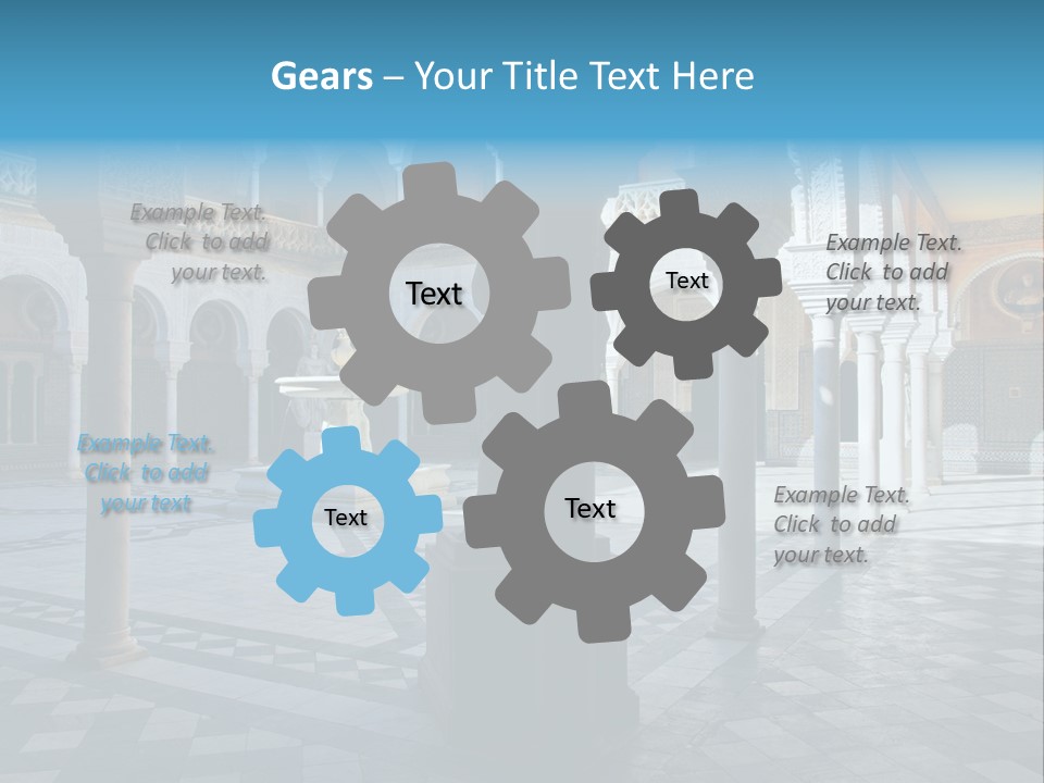 A Courtyard With Columns And A Fountain In The Middle PowerPoint Template