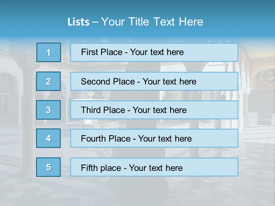 A Courtyard With Columns And A Fountain In The Middle PowerPoint Template
