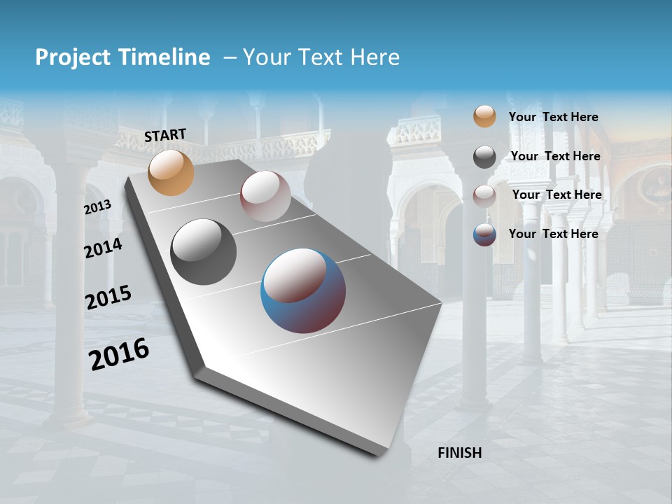 A Courtyard With Columns And A Fountain In The Middle PowerPoint Template