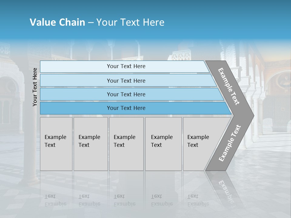 A Courtyard With Columns And A Fountain In The Middle PowerPoint Template