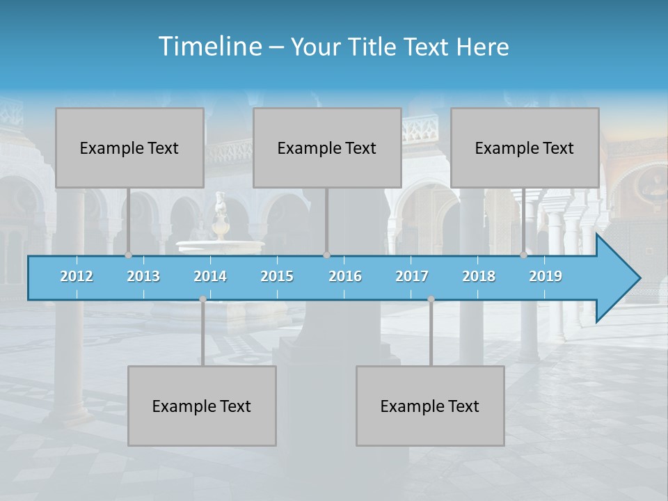 A Courtyard With Columns And A Fountain In The Middle PowerPoint Template