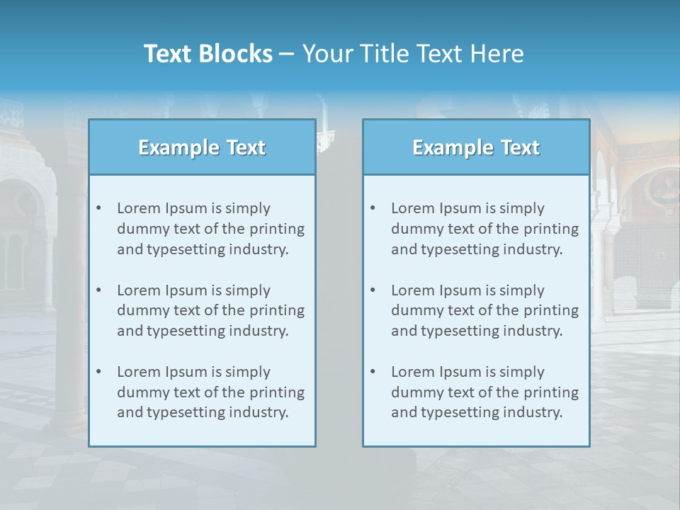 A Courtyard With Columns And A Fountain In The Middle PowerPoint Template