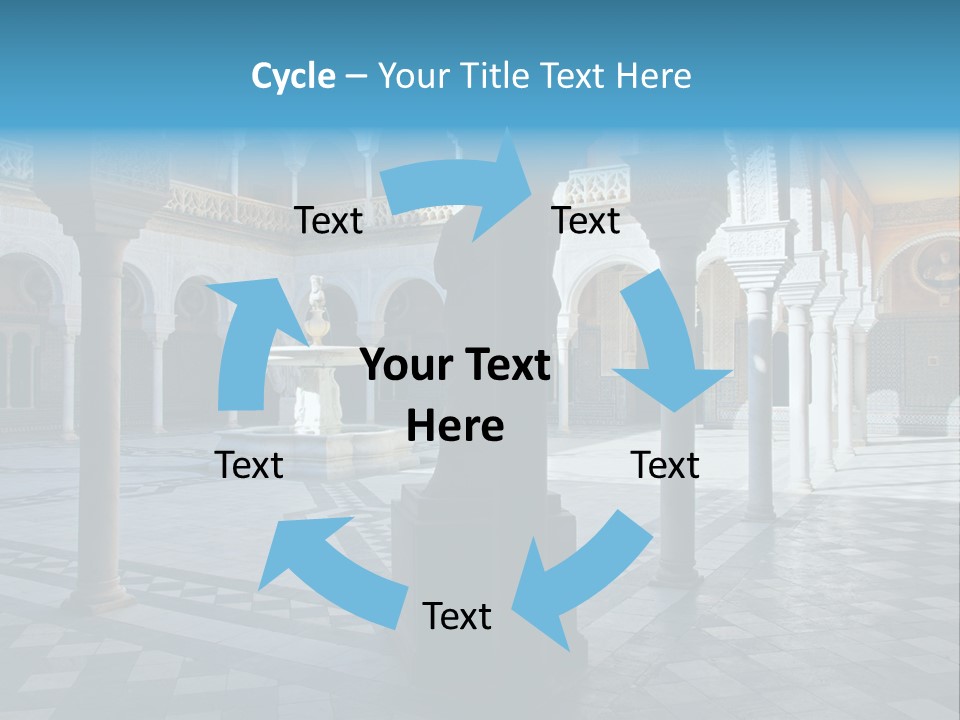 A Courtyard With Columns And A Fountain In The Middle PowerPoint Template