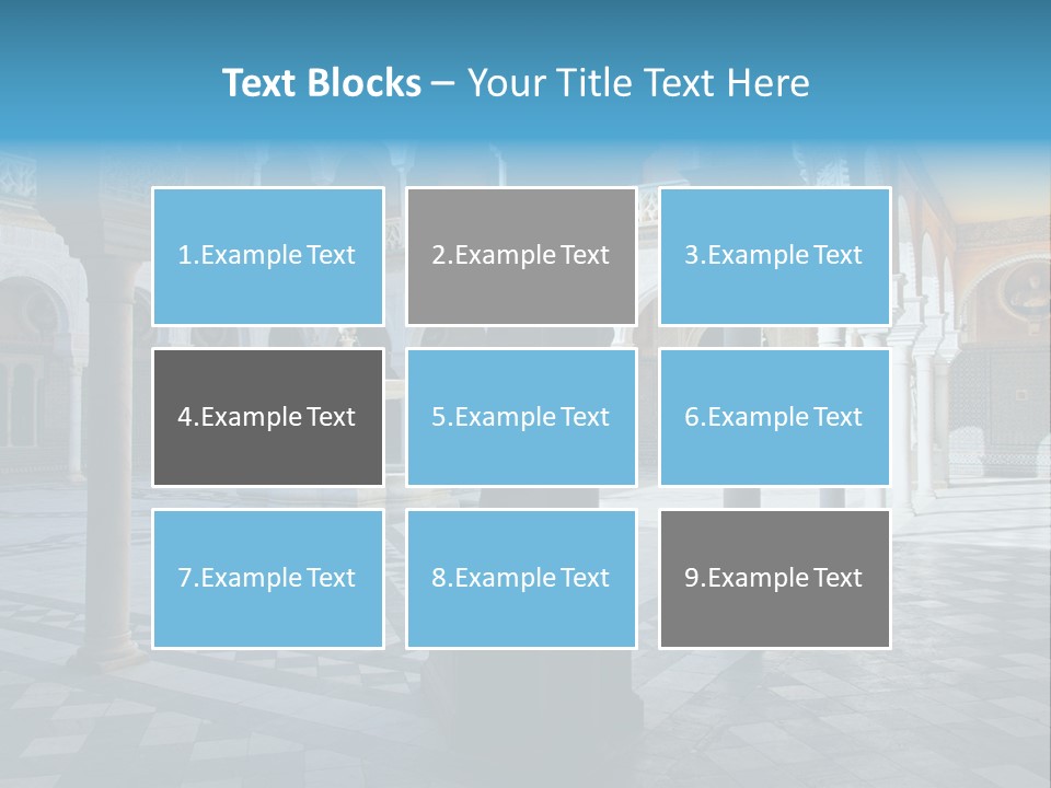 A Courtyard With Columns And A Fountain In The Middle PowerPoint Template