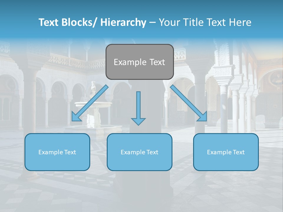 A Courtyard With Columns And A Fountain In The Middle PowerPoint Template