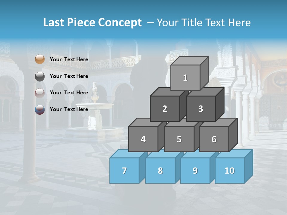 A Courtyard With Columns And A Fountain In The Middle PowerPoint Template