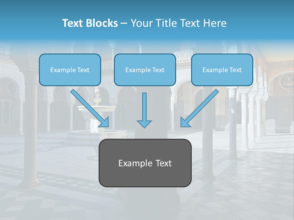A Courtyard With Columns And A Fountain In The Middle PowerPoint Template