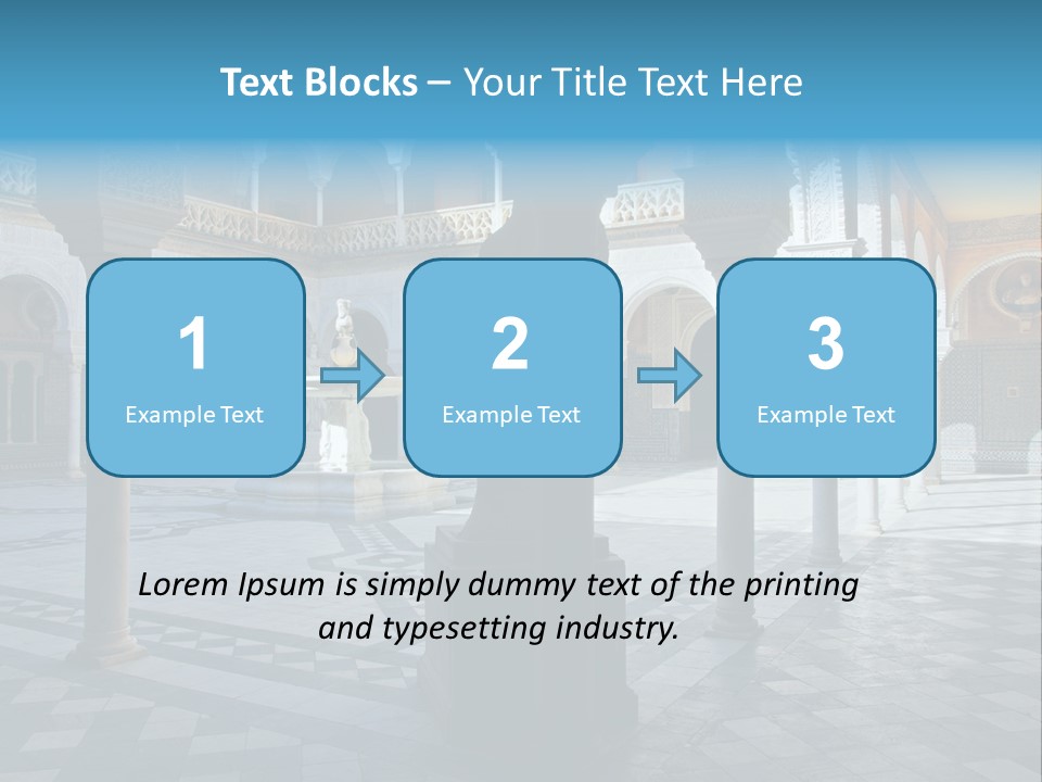 A Courtyard With Columns And A Fountain In The Middle PowerPoint Template