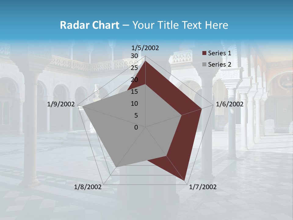 A Courtyard With Columns And A Fountain In The Middle PowerPoint Template