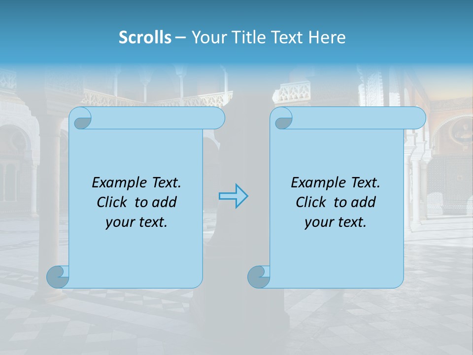 A Courtyard With Columns And A Fountain In The Middle PowerPoint Template