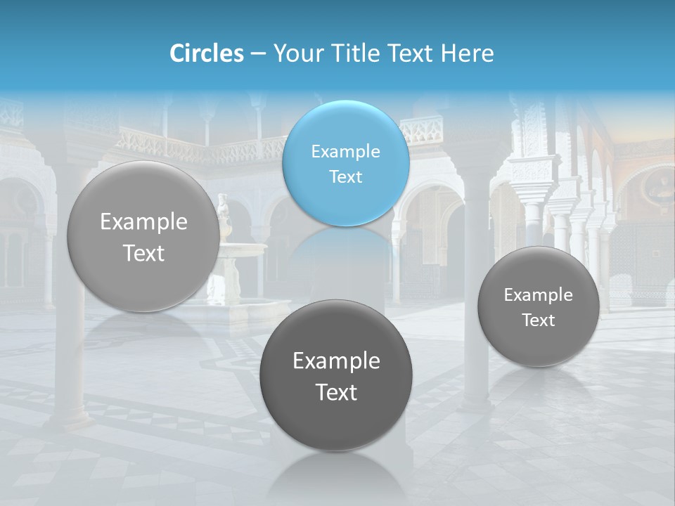 A Courtyard With Columns And A Fountain In The Middle PowerPoint Template