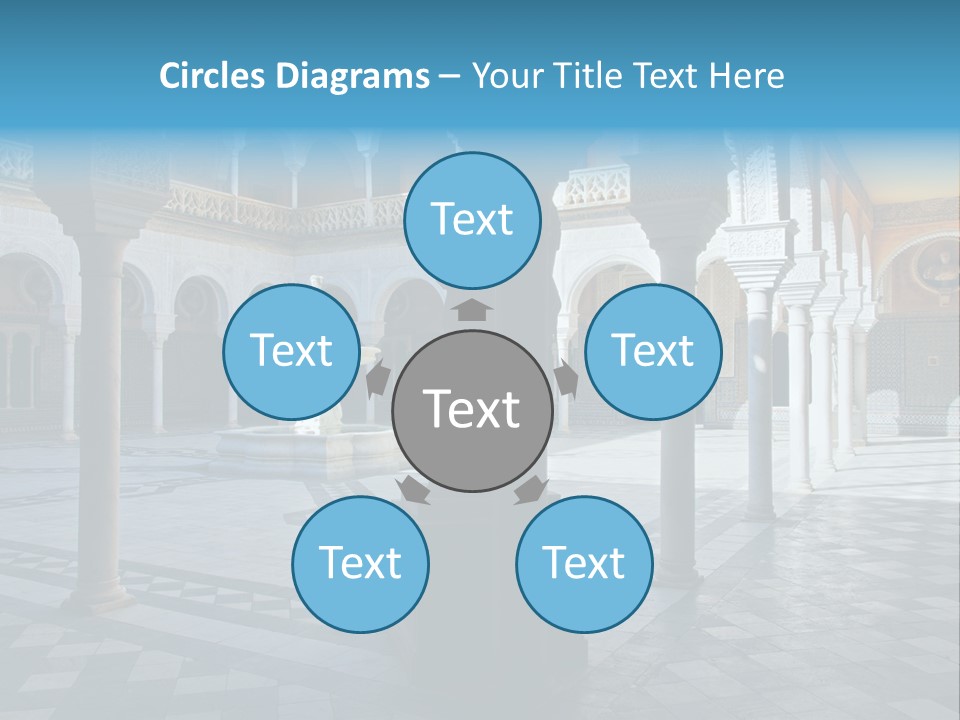 A Courtyard With Columns And A Fountain In The Middle PowerPoint Template