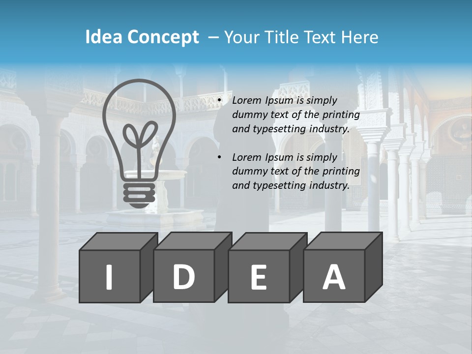 A Courtyard With Columns And A Fountain In The Middle PowerPoint Template