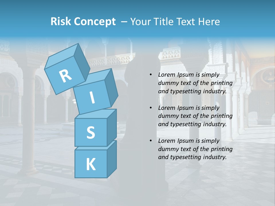 A Courtyard With Columns And A Fountain In The Middle PowerPoint Template