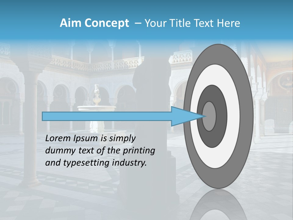 A Courtyard With Columns And A Fountain In The Middle PowerPoint Template