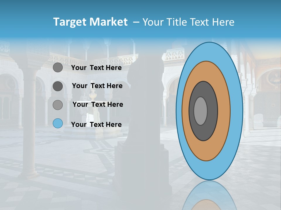 A Courtyard With Columns And A Fountain In The Middle PowerPoint Template