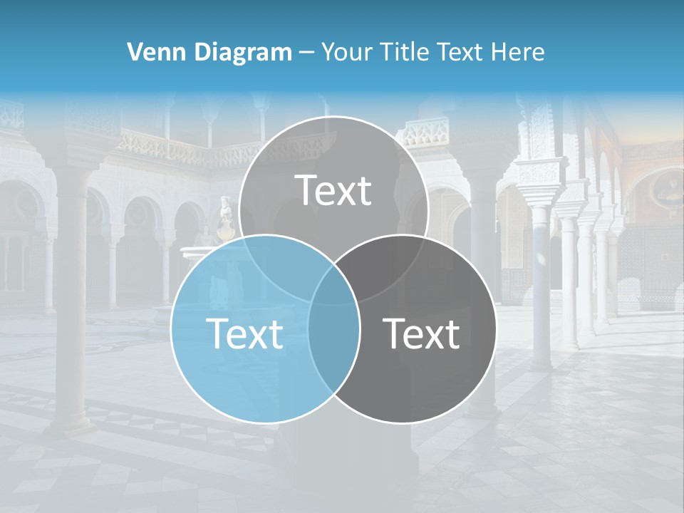 A Courtyard With Columns And A Fountain In The Middle PowerPoint Template