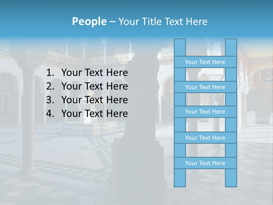 A Courtyard With Columns And A Fountain In The Middle PowerPoint Template