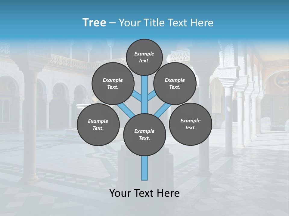 A Courtyard With Columns And A Fountain In The Middle PowerPoint Template