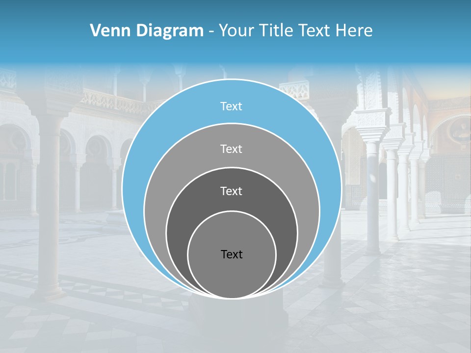 A Courtyard With Columns And A Fountain In The Middle PowerPoint Template