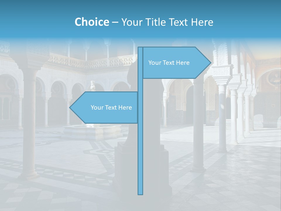 A Courtyard With Columns And A Fountain In The Middle PowerPoint Template