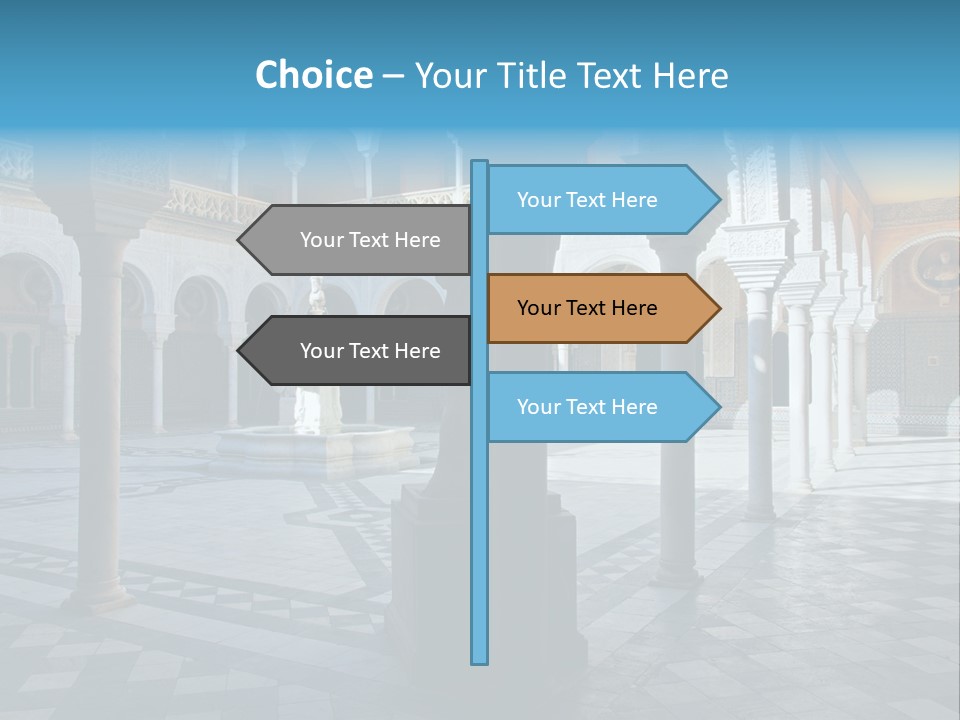 A Courtyard With Columns And A Fountain In The Middle PowerPoint Template