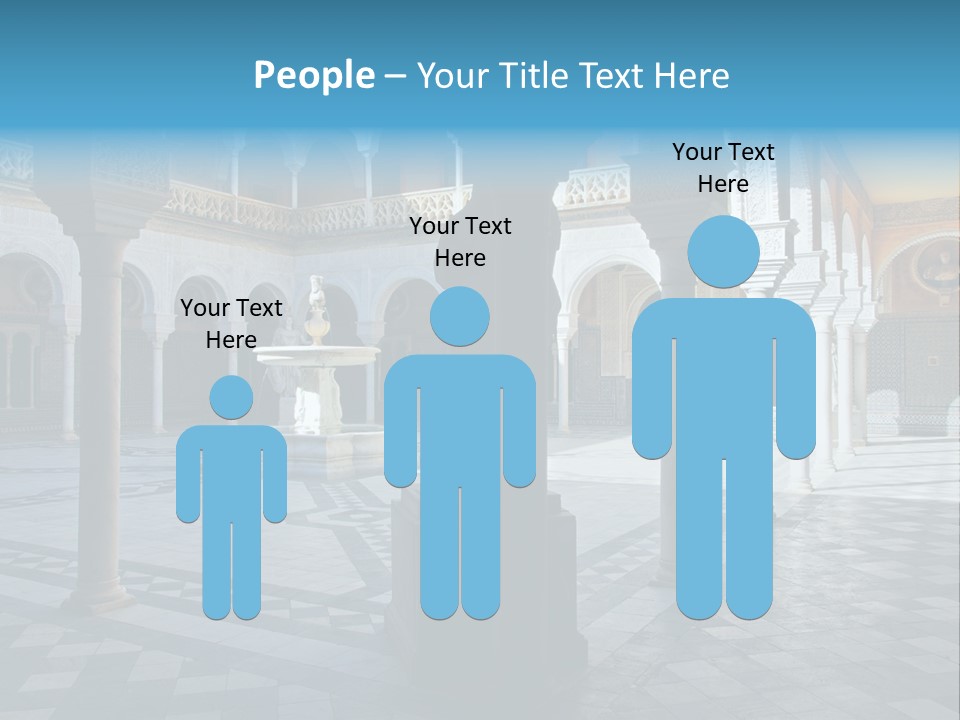 A Courtyard With Columns And A Fountain In The Middle PowerPoint Template