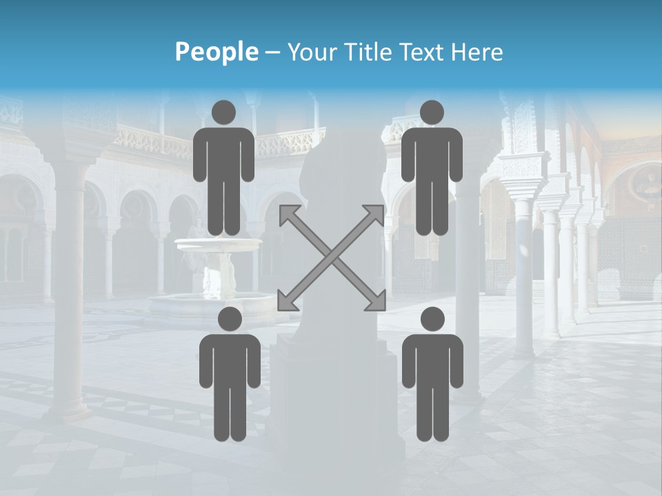 A Courtyard With Columns And A Fountain In The Middle PowerPoint Template