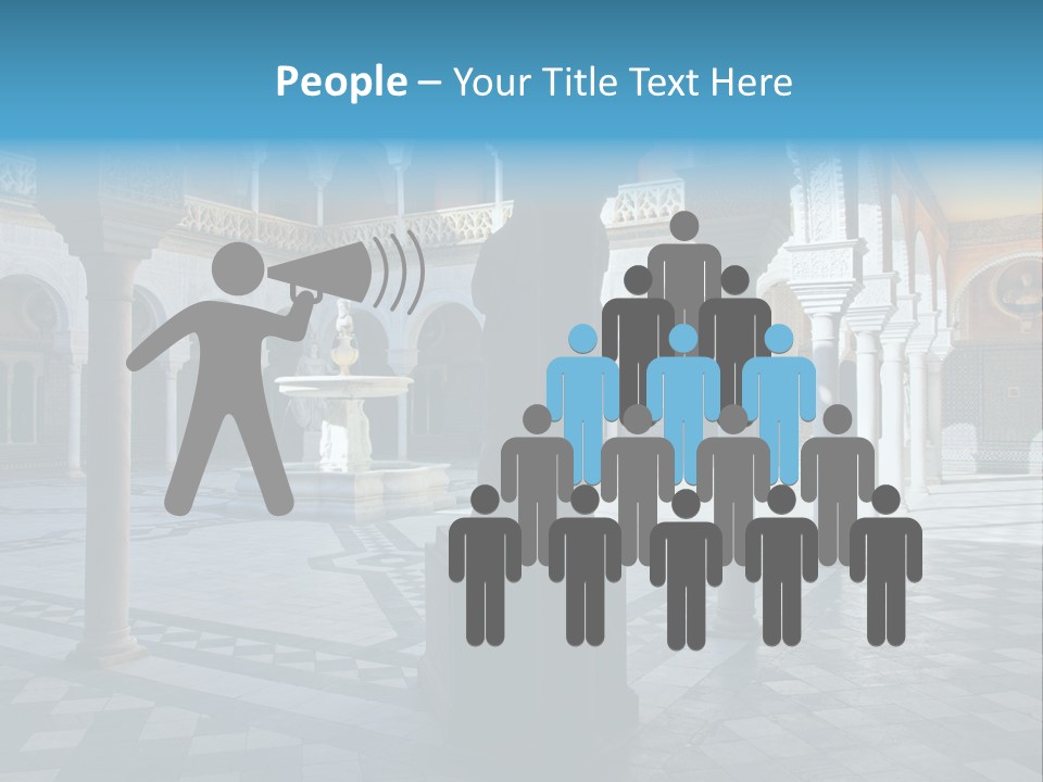 A Courtyard With Columns And A Fountain In The Middle PowerPoint Template