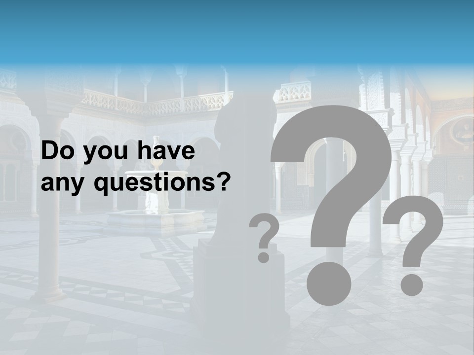 A Courtyard With Columns And A Fountain In The Middle PowerPoint Template