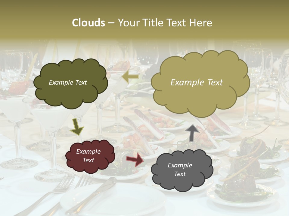 A Table Topped With Plates Of Food And Wine Glasses PowerPoint Template