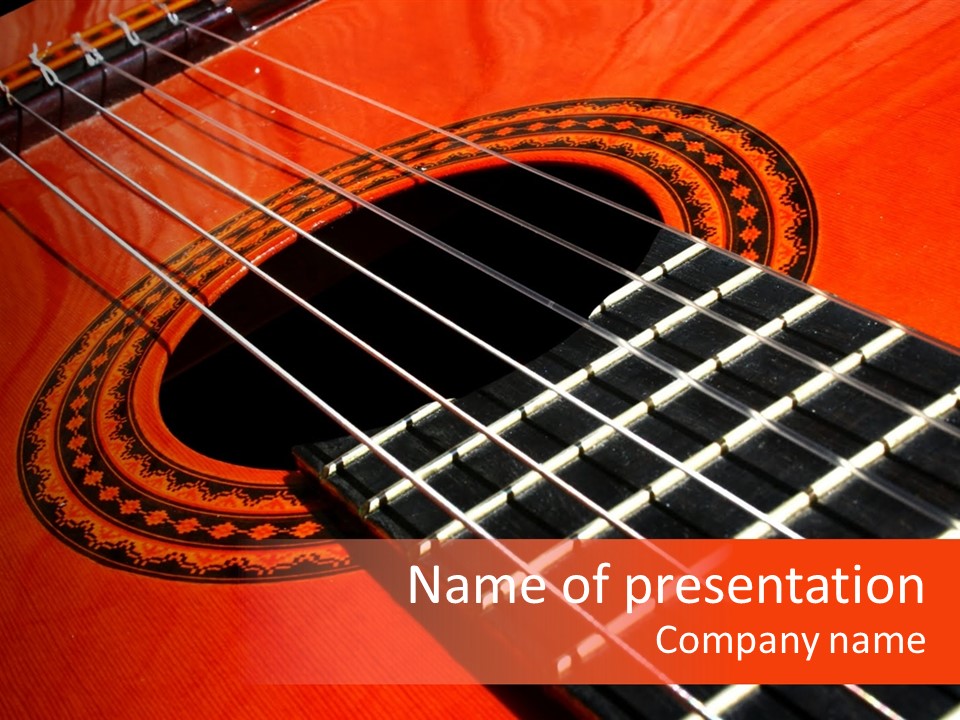An Orange Acoustic Guitar With A Black And Red Background PowerPoint Template