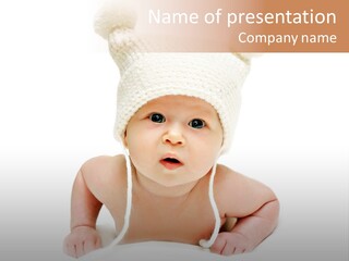 A Baby Wearing A White Knitted Hat PowerPoint Template