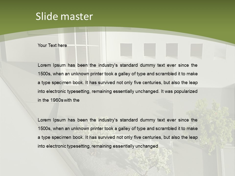 A White House With A Green Background Is Featured In This Presentation PowerPoint Template