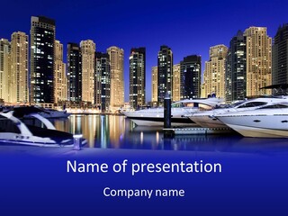 A Group Of Boats In A Harbor With A City In The Background PowerPoint Template