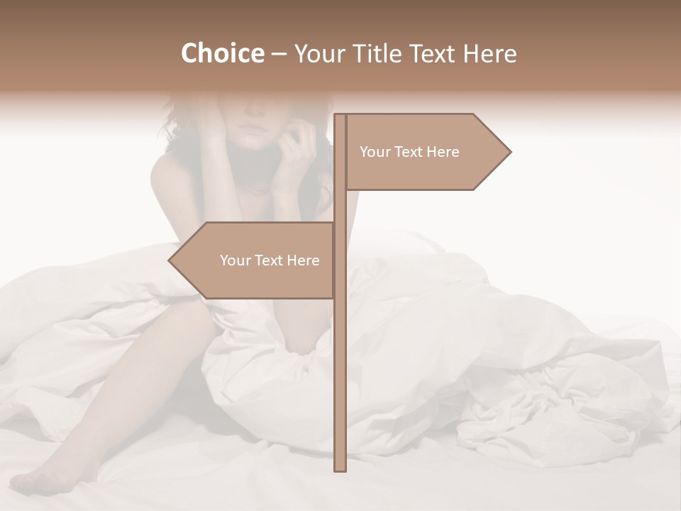 A Woman Sitting On A Bed Talking On A Cell Phone PowerPoint Template