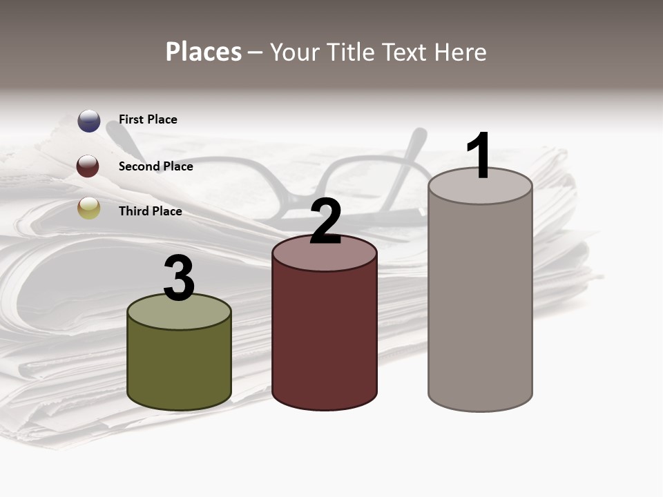 A Stack Of Newspapers With Glasses On Top Of It PowerPoint Template