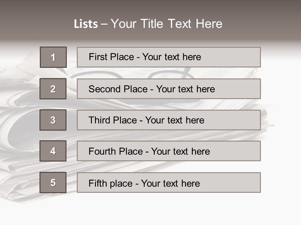 A Stack Of Newspapers With Glasses On Top Of It PowerPoint Template