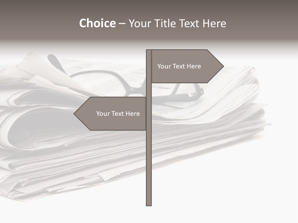 A Stack Of Newspapers With Glasses On Top Of It PowerPoint Template
