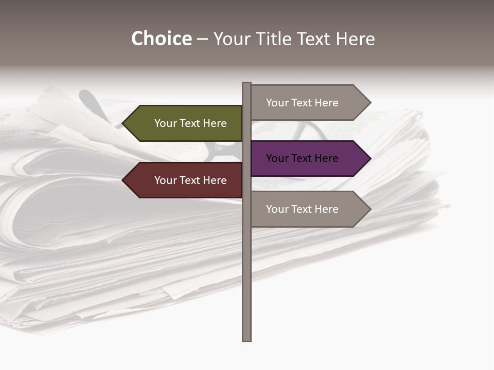 A Stack Of Newspapers With Glasses On Top Of It PowerPoint Template