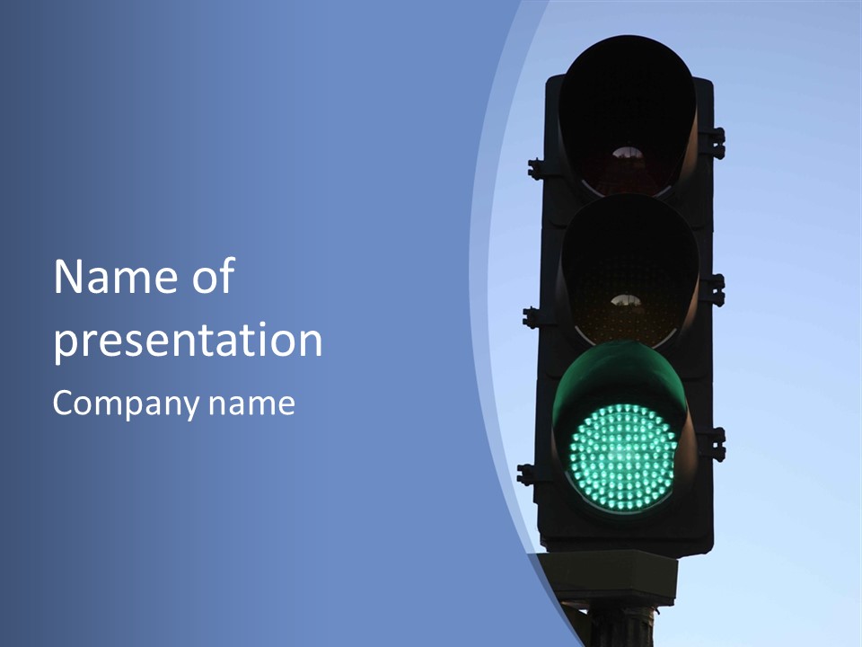 A Green Traffic Light With A Blue Background PowerPoint Template