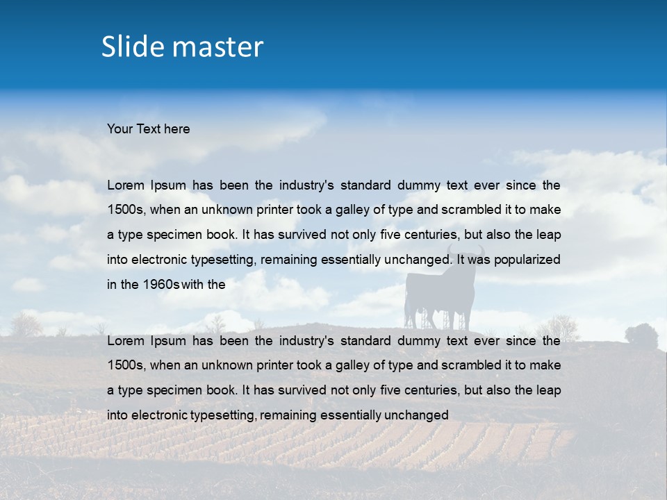 A Cow Standing On Top Of A Hill Under A Cloudy Blue Sky PowerPoint Template