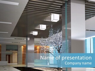 A Large Room With A Tree In The Middle Of It PowerPoint Template