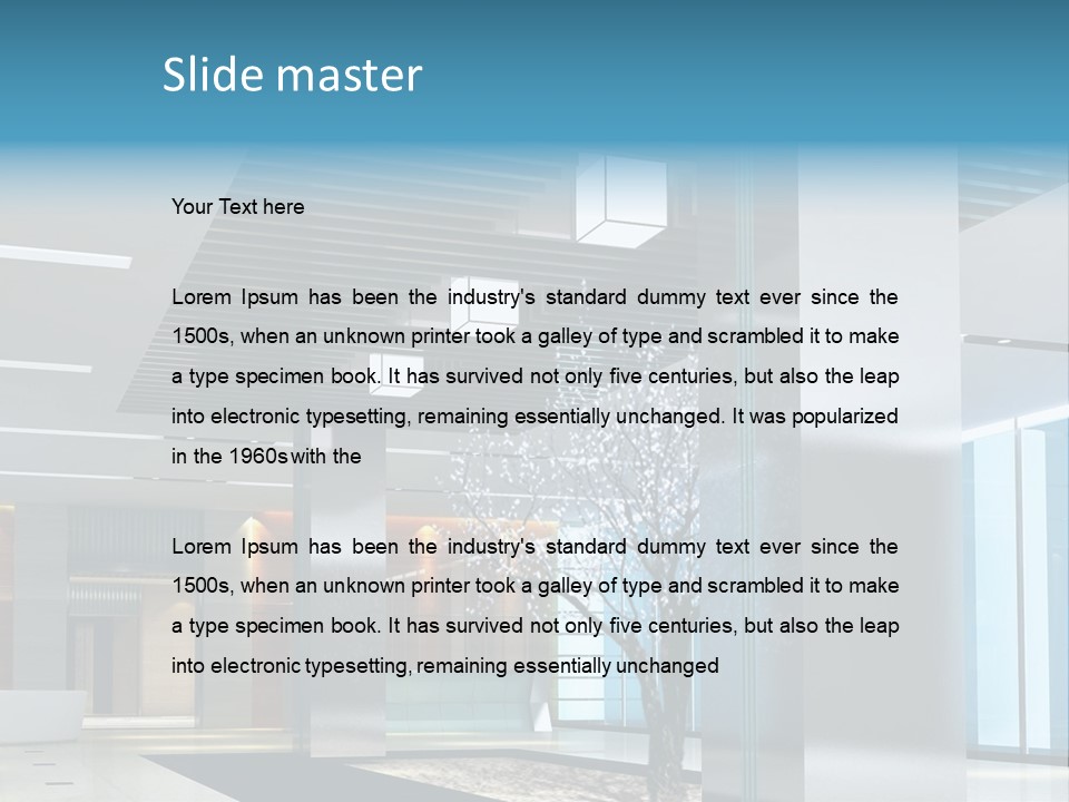 A Large Room With A Tree In The Middle Of It PowerPoint Template