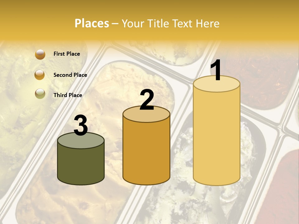 A Variety Of Ice Creams In Trays On A Table PowerPoint Template