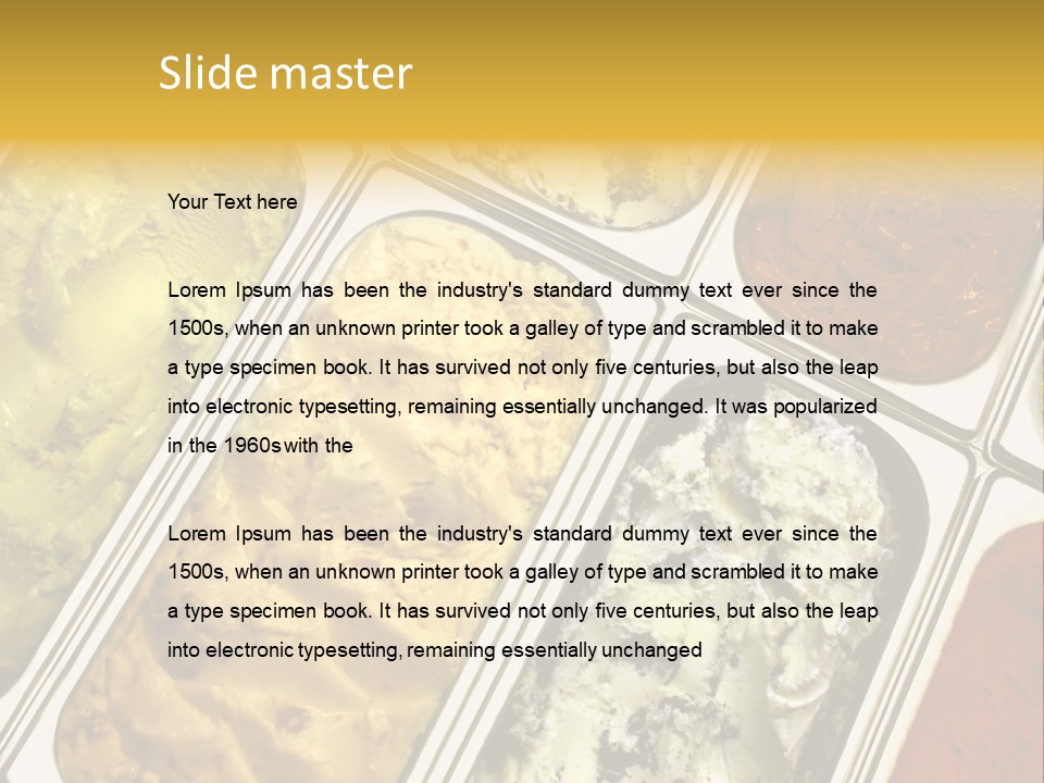 A Variety Of Ice Creams In Trays On A Table PowerPoint Template