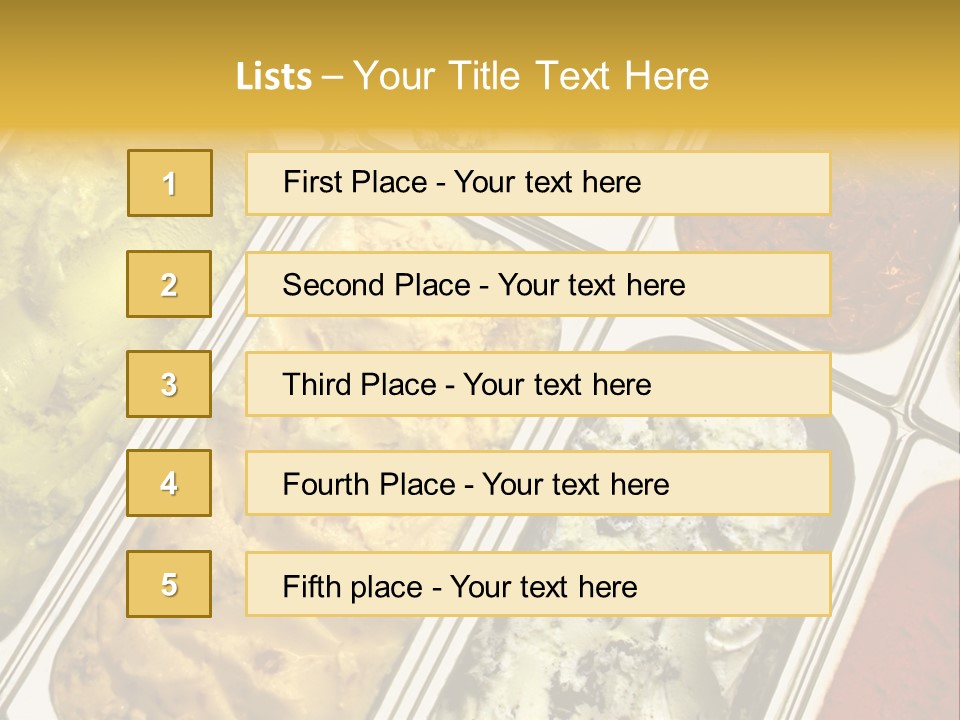 A Variety Of Ice Creams In Trays On A Table PowerPoint Template